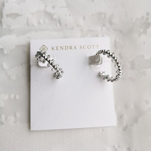 Kendra Scott Jada Silver Small Hoop Earrings White Crystal - Picture 1 of 3